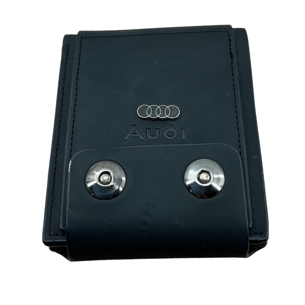 Audi Mens‎ Black Leather Bifold Wallet Snap Closure ID Window Car Logo Accessory